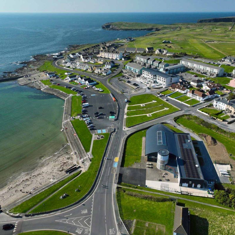 aerial shot of Kilkee town in County Clare
