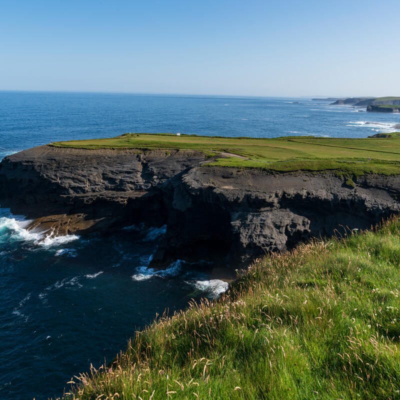 Aerials views of the Kilkee Cliffs with the Atlantic Beyond